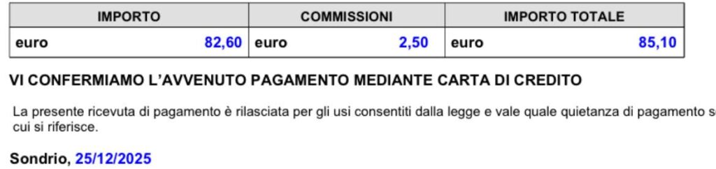 ボルツァーノ市への罰金支払い証明書の一部