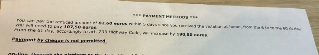 罰金通知の書類